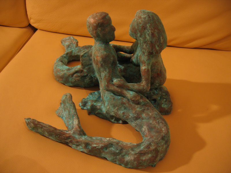 sculpture amants aquatiques terre cuite patine