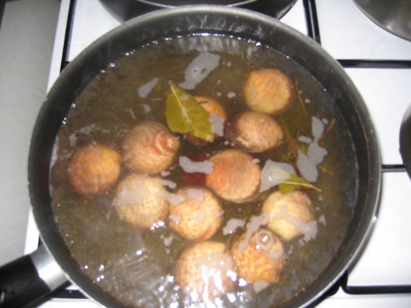 les amandes de mer dans l’eau bouillante