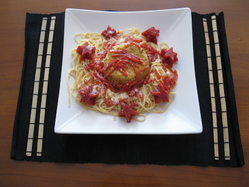 Spaghetti à la bolognaise déstructurée